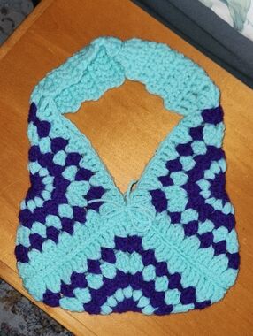 Handmade Turquoise & Purple Crochet Granny Square Bag